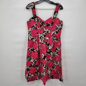 Donna Ricco Women Red Linen Floral Rose Sleeveless Mini Casual Dress Size 6